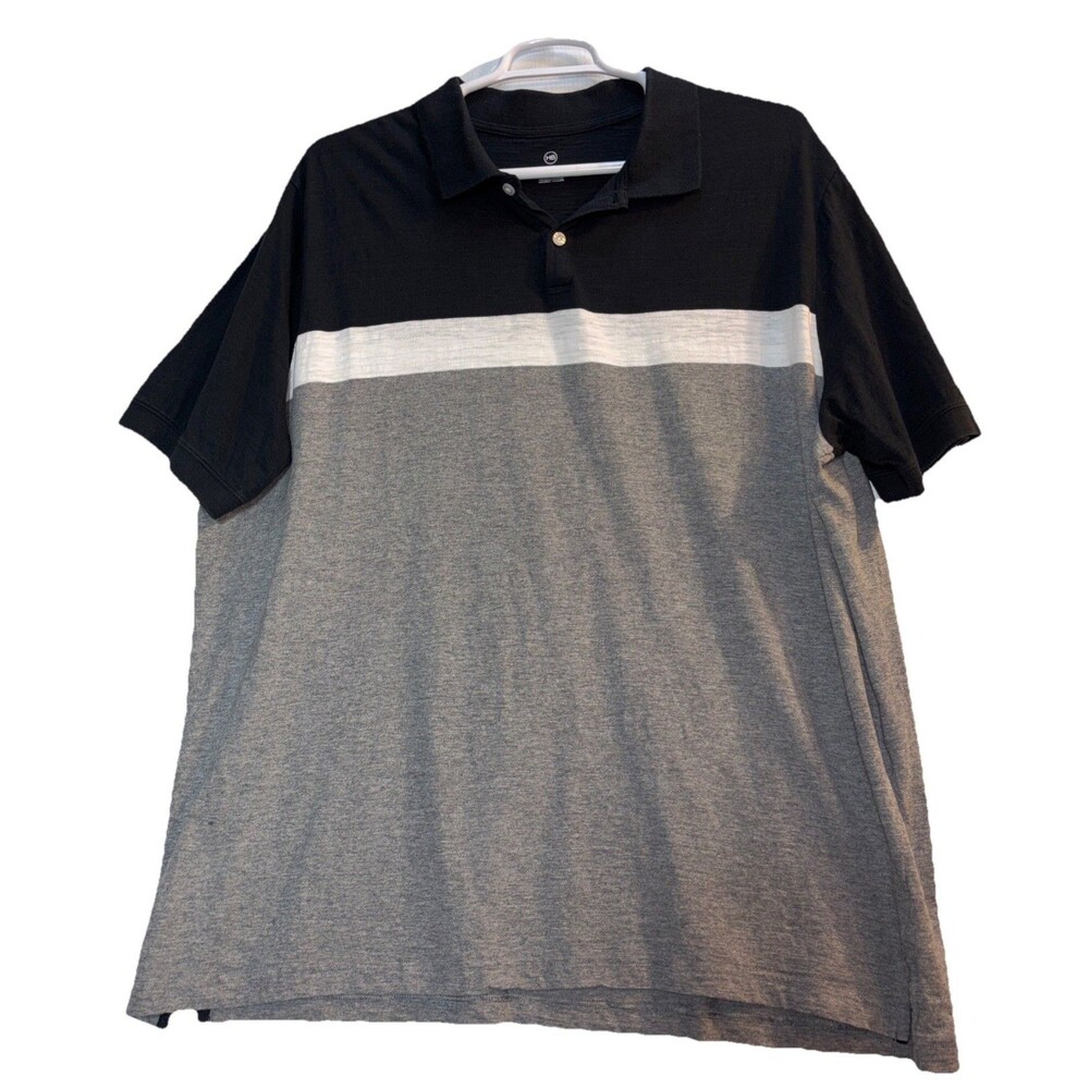 HB Harbor Bay Polo Shirt Mens 3XL Short Sleeve Button Casual Gray Black Cotton